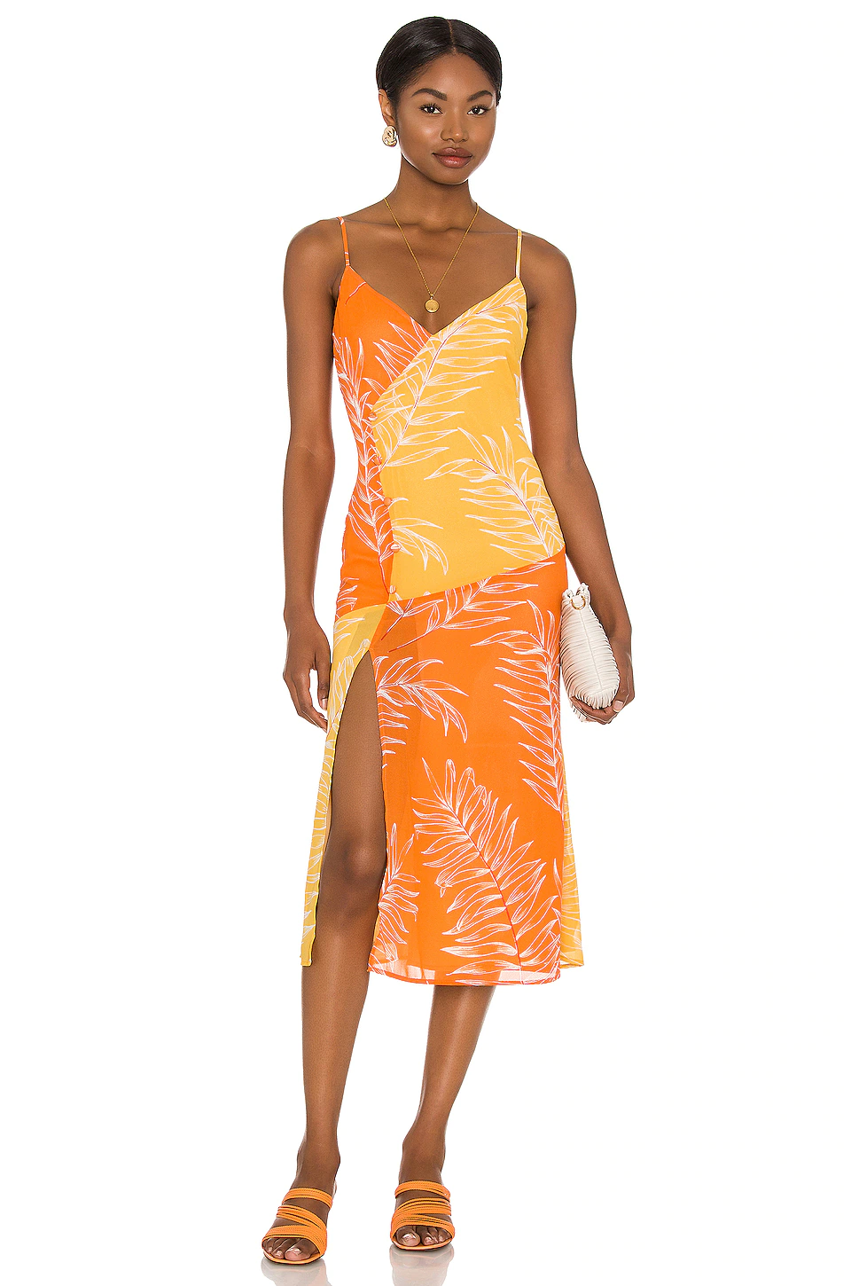 Camila Coelho Vivienne Midi Dress In Yellow & Orange