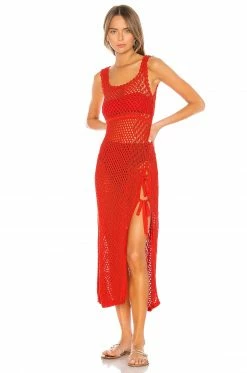 Camila Coelho Athena Crochet Dress In Coral Red -CAMILA COELHO Sales COEL WD15 V2