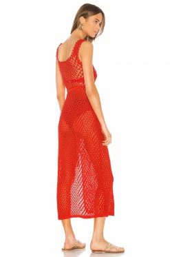 Camila Coelho Athena Crochet Dress In Coral Red -CAMILA COELHO Sales COEL WD15 V3