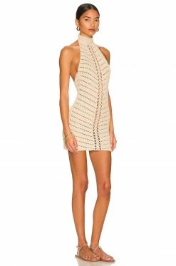 Camila Coelho Lyssa Hand Crochet Halter Mini Dress In Sand -CAMILA COELHO Sales COEL WD201 V2