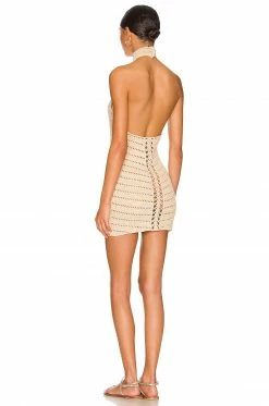Camila Coelho Lyssa Hand Crochet Halter Mini Dress In Sand -CAMILA COELHO Sales COEL WD201 V3