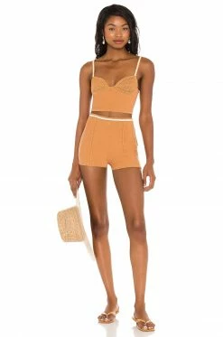 Camila Coelho Claudine Crochet Shorts In Tan & White 9 Camila Coelho Claudine Crochet Shorts In Tan & White -CAMILA COELHO Sales COEL WF24 V4