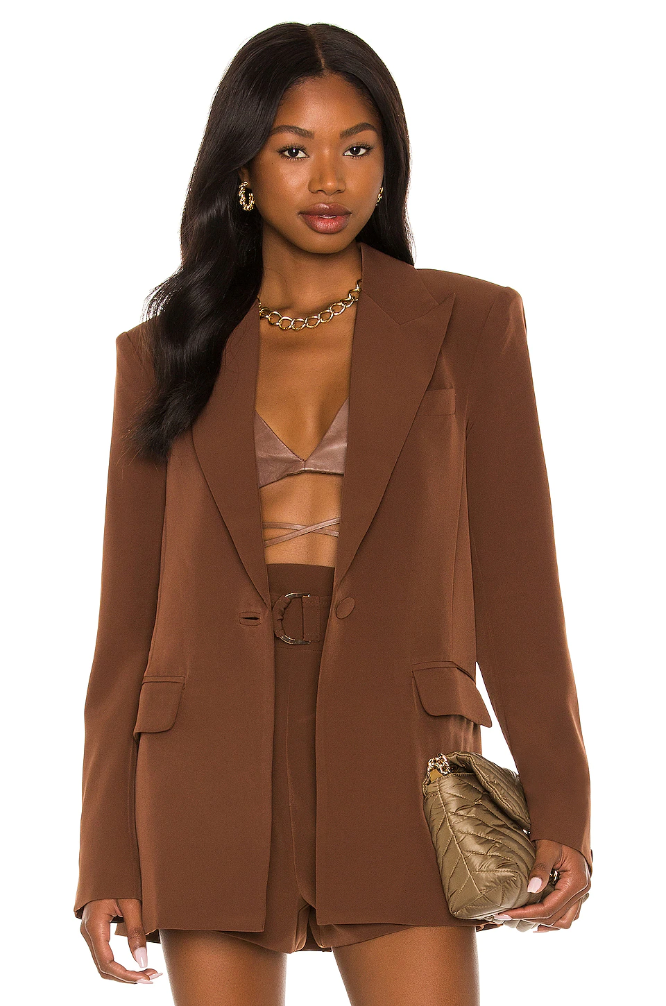Camila Coelho Morena Blazer In Dark Chocolate