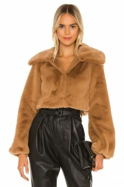 Camila Coelho Cleobella Cropped Faux Fur Jacket In Light Walnut -CAMILA COELHO Sales COEL WO4 V2