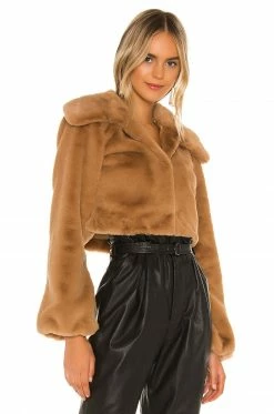 Camila Coelho Cleobella Cropped Faux Fur Jacket In Light Walnut -CAMILA COELHO Sales COEL WO4 V3