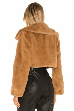 Camila Coelho Cleobella Cropped Faux Fur Jacket In Light Walnut -CAMILA COELHO Sales COEL WO4 V4
