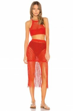 Camila Coelho Ipanema Crochet Skirt In Coral Red -CAMILA COELHO Sales COEL WQ1 V4