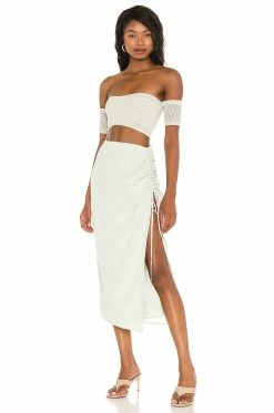 Camila Coelho Eden Midi Skirt In Sage -CAMILA COELHO Sales COEL WQ61 V4