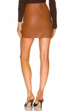 Camila Coelho Danielle Leather Mini Skirt In Brown -CAMILA COELHO Sales COEL WQ80 V3