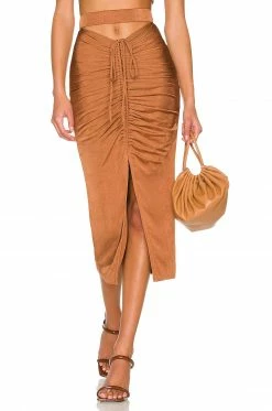 Camila Coelho Janelle Midi Skirt In Chestnut Brown