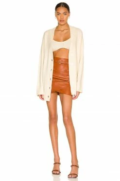 Camila Coelho Cami Leather Skirt In Chestnut Brown -CAMILA COELHO Sales COEL WQ94 V4