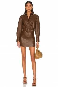 Camila Coelho Jas Leather Mini Skirt In Brown -CAMILA COELHO Sales COEL WQ96 V4