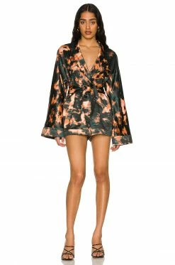 Camila Coelho Amelia Romper In Orange Teal Tie Dye