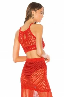 Camila Coelho Ipanema Crochet Top In Coral Red -CAMILA COELHO Sales COEL WS10 V3
