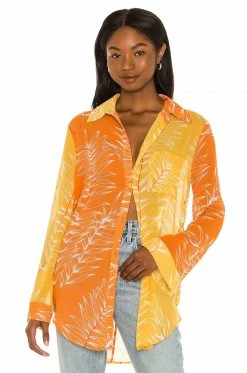 Camila Coelho Brynn Shirt Dress In Yellow & Orange