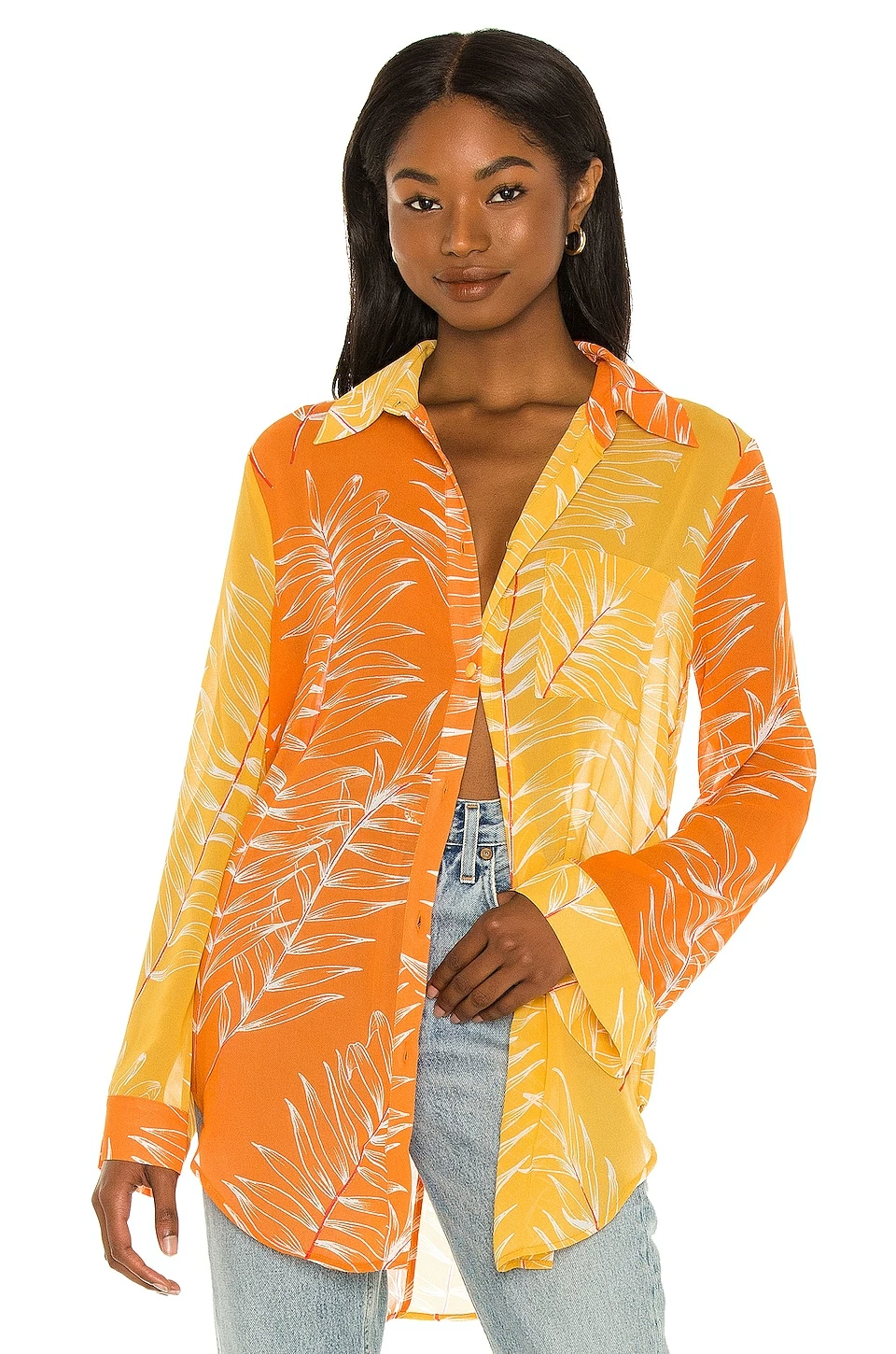 Camila Coelho Brynn Shirt Dress In Yellow & Orange 3 Camila Coelho Brynn Shirt Dress In Yellow & Orange