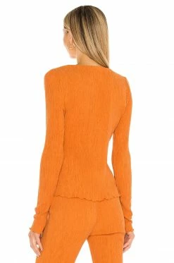 Camila Coelho Tais Long Sleeve Top In Sunset Orange -CAMILA COELHO Sales COEL WS133 V3