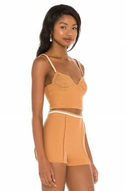Camila Coelho Claudine Crochet Top In Tan & White -CAMILA COELHO Sales COEL WS141 V2