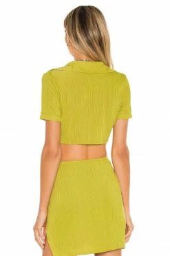 Camila Coelho Bennie Crop Shirt In Yellow Green -CAMILA COELHO Sales COEL WS152 V3
