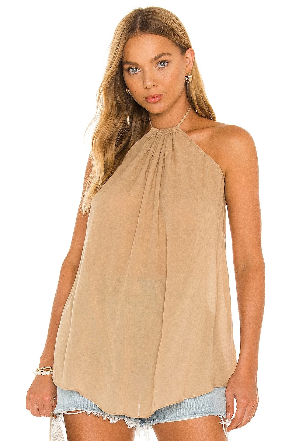 Camila Coelho Diara Halter Tunic In Hazelnut 3 Camila Coelho Diara Halter Tunic In Hazelnut