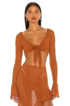 Camila Coelho Shirlie Crop Top In Hazel Brown