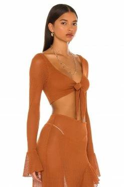 Camila Coelho Shirlie Crop Top In Hazel Brown -CAMILA COELHO Sales COEL WS174 V2