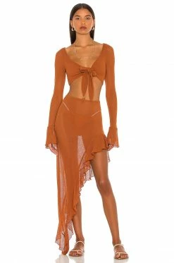 Camila Coelho Shirlie Crop Top In Hazel Brown -CAMILA COELHO Sales COEL WS174 V4