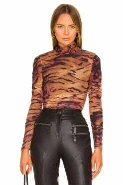Camila Coelho Lara Bodysuit In Black Tiger Stripe