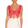 Camila Coelho Mira Hand Crochet Fringe Top In Raspberry & Orange -CAMILA COELHO Sales COEL WS207 V1