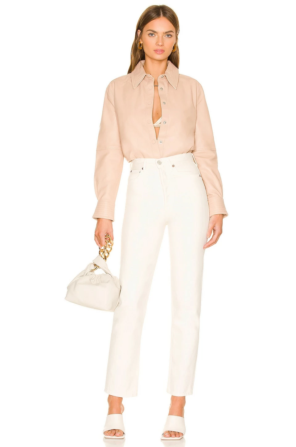 Camila Coelho Louie Leather Button Down In Nude 7 Camila Coelho Louie Leather Button Down In Nude - Image 5