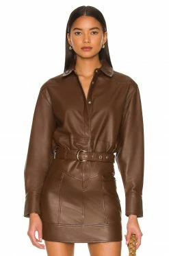 Camila Coelho Nelli Leather Blouse In Brown