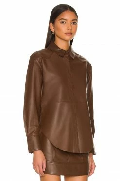 Camila Coelho Nelli Leather Blouse In Brown -CAMILA COELHO Sales COEL WS218 V2