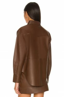 Camila Coelho Nelli Leather Blouse In Brown -CAMILA COELHO Sales COEL WS218 V3