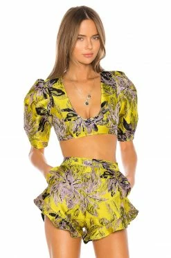 Camila Coelho Kahlo Crop Top In Yellow Floral
