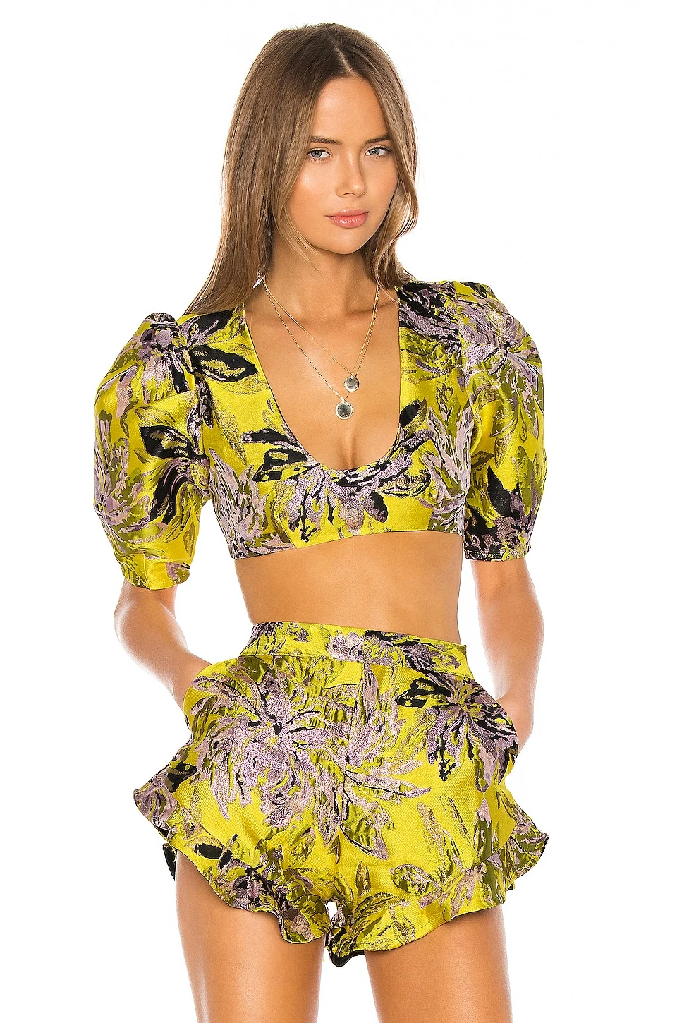 Camila Coelho Kahlo Crop Top In Yellow Floral 3 Camila Coelho Kahlo Crop Top In Yellow Floral