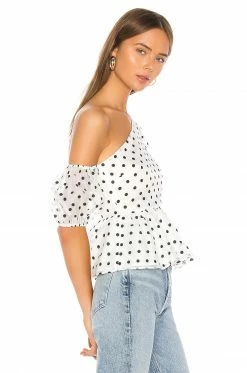 Camila Coelho Mala Peplum Top In White & Black -CAMILA COELHO Sales COEL WS7 V2
