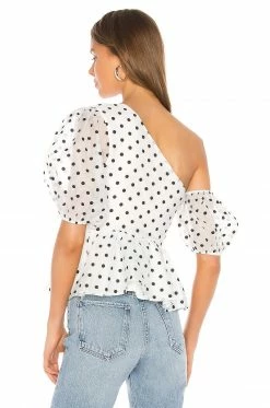 Camila Coelho Mala Peplum Top In White & Black -CAMILA COELHO Sales COEL WS7 V3