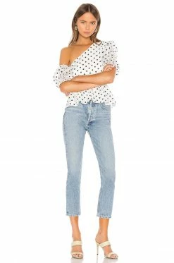 Camila Coelho Mala Peplum Top In White & Black -CAMILA COELHO Sales COEL WS7 V4